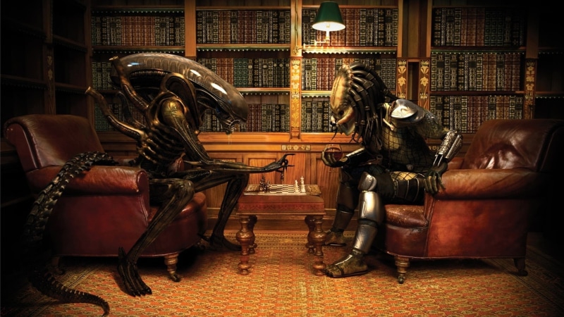 Alien Vs. Predator, anime, Chess, Predator (movie), 1080P, Aliens (movie), Wine