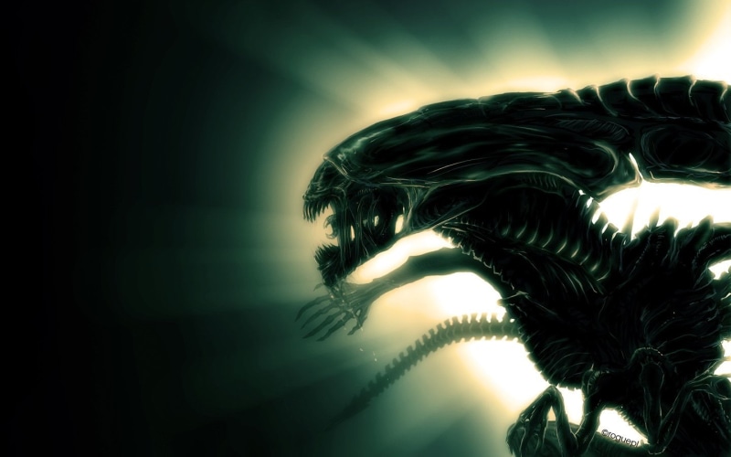 anatomy, glowing, abstract, blue, backgrounds, black Color, 720P, illustration, no People, color Image, Xenomorph Queen, futuristic, technology, medicine And Science