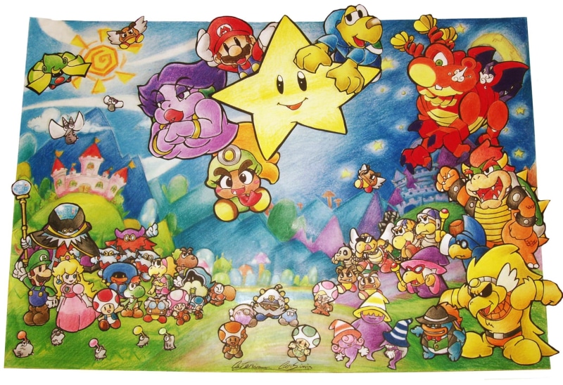 video g, paper mario, koops, yoshi, paper mario thousand year door, mario, goombella, vivian, stars, bowser, paper, 1080P