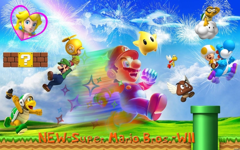 nature, New Super Mario Bros. Wii, digital composite, toy, motion, girls, males, Yoshi, Koopa Troopa, child, 1080P, representation, green color, small