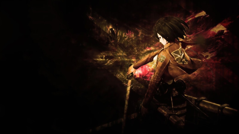 illuminated, outdoors, rear view, costume, Mikasa Ackerman, arts culture and entertainment, holding, night, dark, full length, Shingeki no Kyojin, celebration