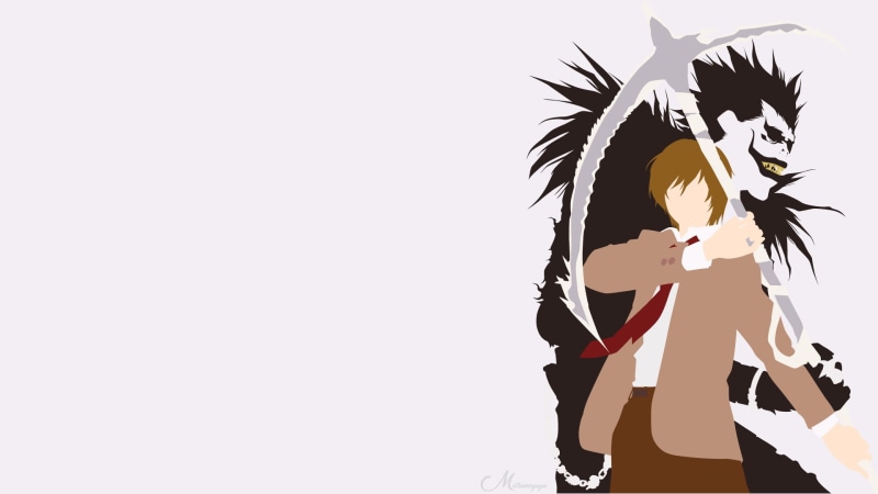 digital composite, Anime, cut out, contemplation, Weapon, nature, adult, Black Hair, Light Yagami, looking, standing, Scythe, women, Brown Hair, Ryuk (Death Note)
