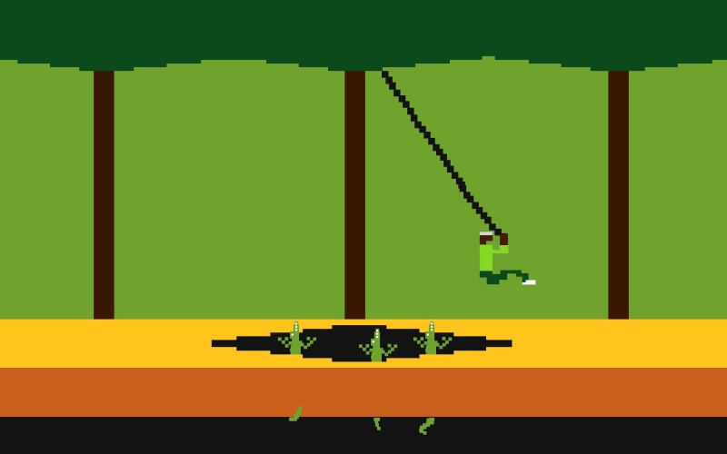 Pitfall, architecture, lighting equipment, game, green color, indoors, illuminated, video games, table, application, business, transparent, auto post production filter