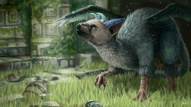 the last guardian, temple, 8K, triku, stones, grass, trick