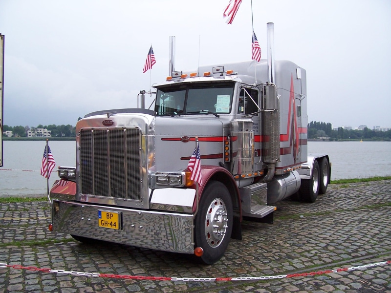 united states flags, truck, river, peterbilt, 1080P, cars