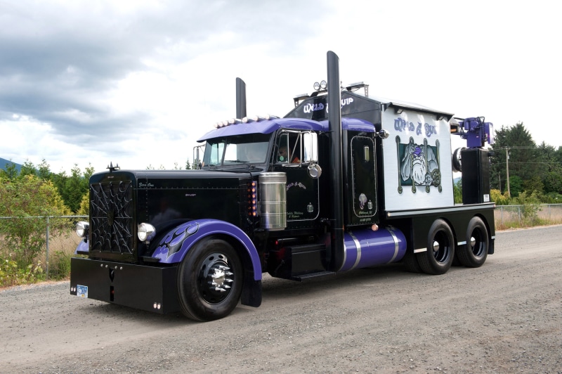 purple, tuning, tractor, business, day, sky, truck, 1080P, semi, mode of transportation, 379, freight transportation, transportation, stationary, road