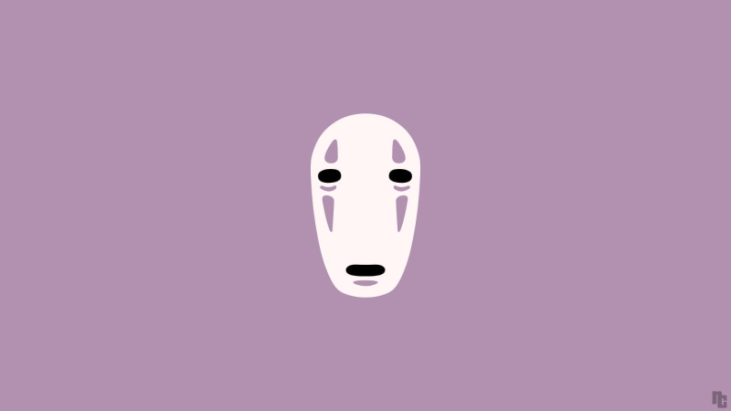 1080P, Kaonashi, purple background, mask, minimalism, anime, Spirited Away, simple background