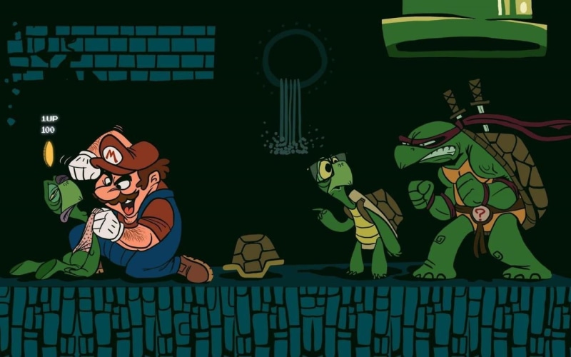 video games, halloween, close-up, fighting, turtle, human representation, no people, illuminated, mario, characters, spooky, illustration, representation