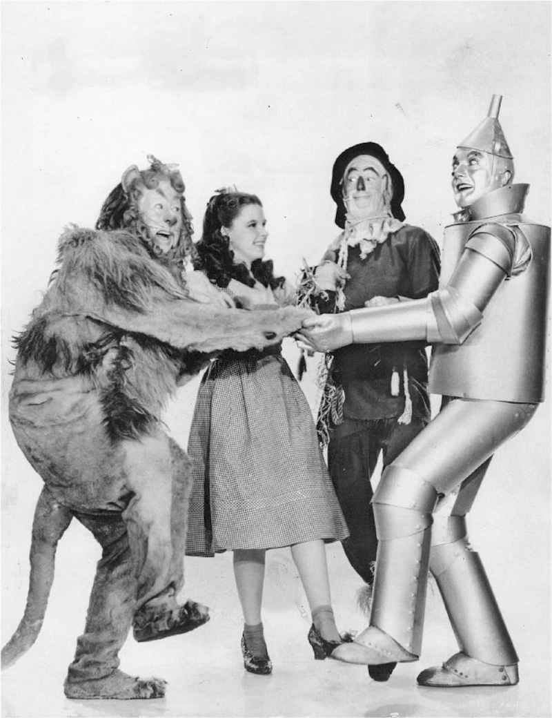togetherness, toto, number of people, scarecrow, film, cinema, wizard, friendship, the wizard of oz, munchkins, road, tinman, ruby, motion picture, courage