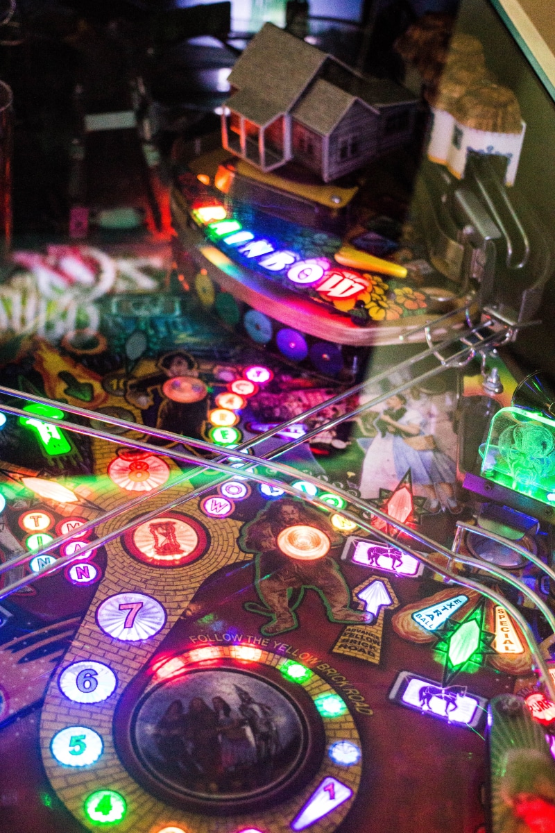 excitement, pinball, illuminated, table, nightlife, 5K, chief coffee, night, arcade, large group of objects, games arcade, multi colored, high angle view