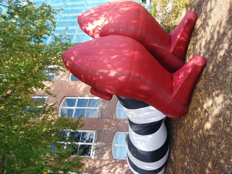 red shoes, museum, lifestyles, sunlight, architecture, artist, art, imagination, south carolina state museum, nature, artist work, standing, high angle view