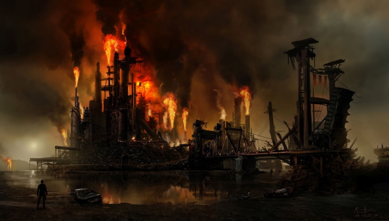 nautical vessel, pollution, Mad Max, desert, night, game, accidents and disasters, building exterior, built structure, 1080P, apocalyptic, transportation