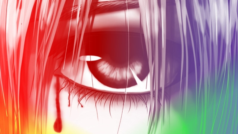one person, full frame, anime girls, beautiful woman, red, hairstyle, eyelash, human hair, body part, Elfen Lied, young adult, eyesight, hair, anime, Nyu