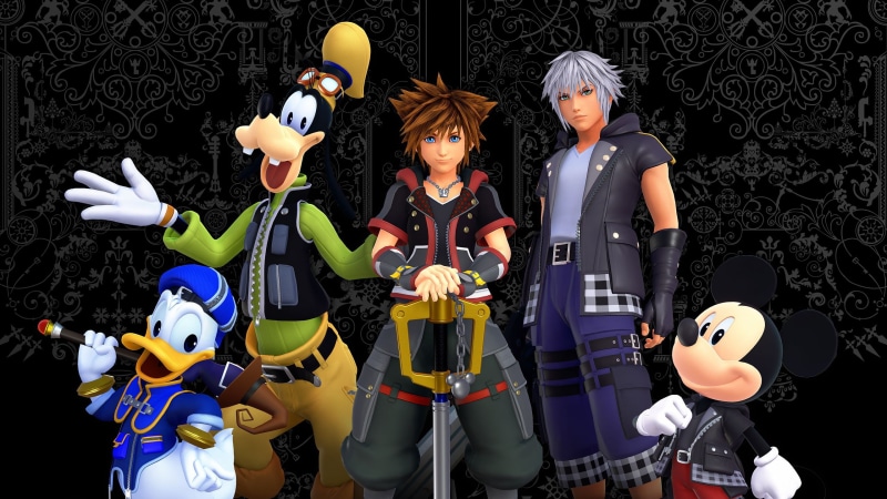 Kingdom Hearts 3, women, indoors, toy, Sora (Kingdom Hearts), Kingdom Hearts, standing, choice, three quarter length, men, 2K, Donald Duck, front view