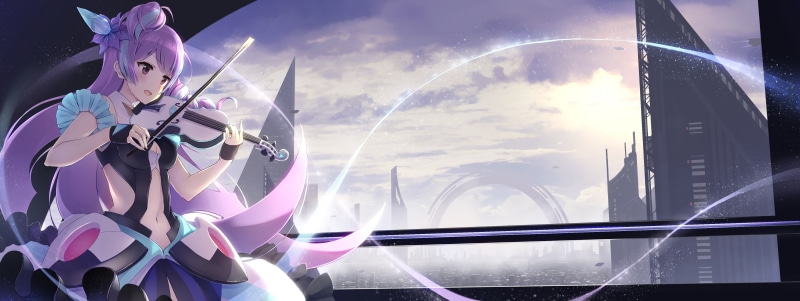 aqua hair, aqua eyes, sky, Macross, long hair, 4K, building, musical instrument, clouds, Mikumo Guynemer, Macross Delta, violin