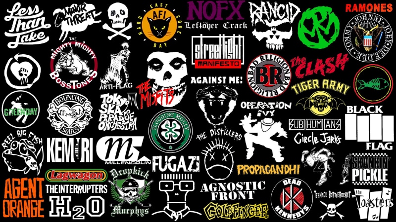 multi colored, full frame, Dead Kennedys, black, large group of objects, abundance, no people, arrangement, text, creativity, background, variation, punk rock
