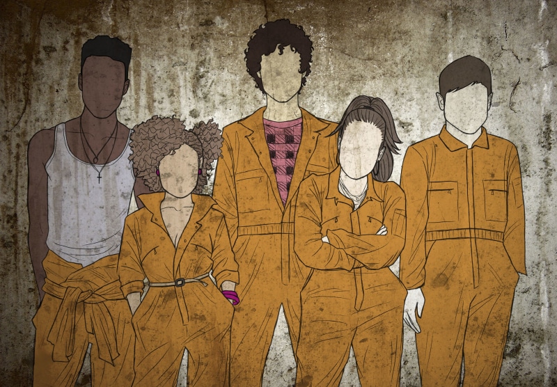 female likeness, group, wall - building feature, digital composite, mural, figure, illustration, music, creativity, group of people, Misfits, human representation