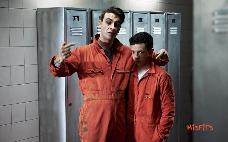 people, series, two people, widescreen, misfits, indoors, dressing room, standing, uniform, working, hd, occupation, punishment, industry, men