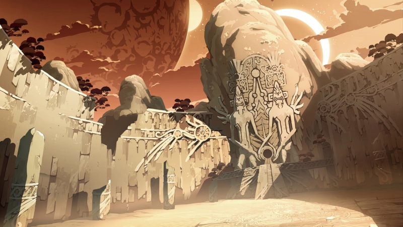 Temple of the Heart, clouds, statue, temple, Oban Star Racers, 1080P, stone, sculpture