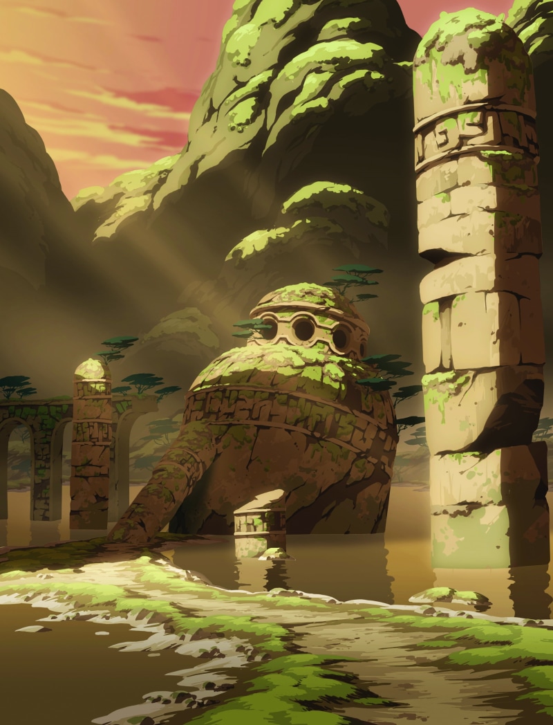 abandoned, overgrown, 2K, Oban Star Racers, sun rays, lake, pillar