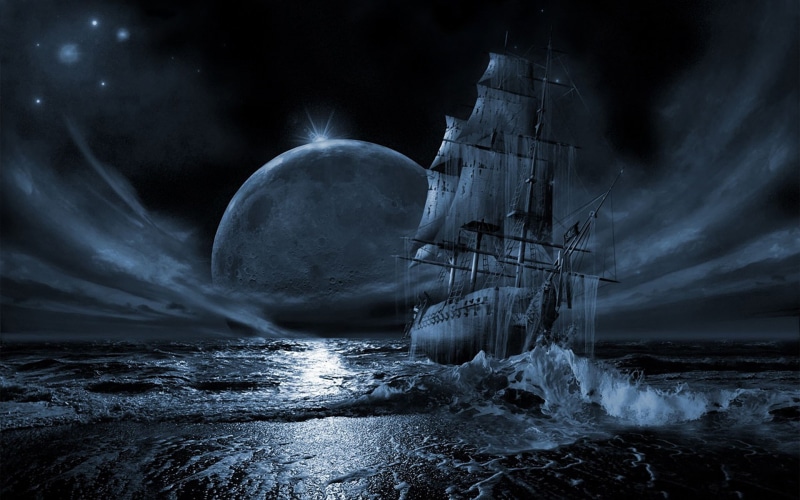 ghost ship, sea, 1080P