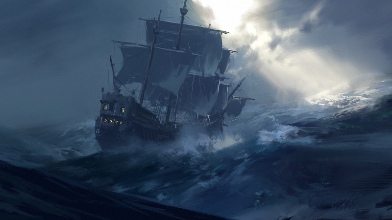 wind wave, artwork, ocean, wave, art, manila galleon, ship, sailing ship, sea, watercraft, battleship, ghost ship, artistic, 1080P
