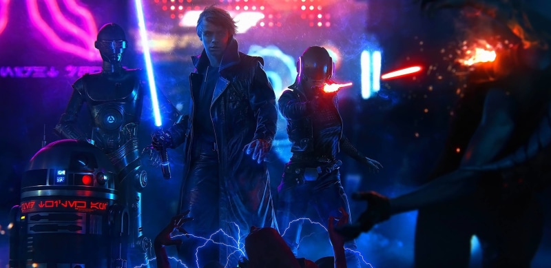 Cyberpunk, R2-D2, by Jeronimo Gomez, Luke Skywalker, Have ИсторияКоторуюМыЗаслужилиНоМикиМаусвсеиспортил, Rendering, Luke, Robot, Skywalker, Jeronimo Gomez