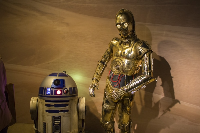 space, planet, sculpture, d, robot, r, R2D2, religion, built structure, C-3Po, city, Star Wars, art and craft, Film, male likeness, spirituality, representation