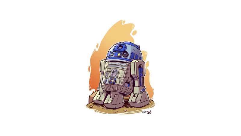 R2-D2, white background, artwork, Star Wars, Star Wars Droids, simple background, Derek Laufman, 1080P