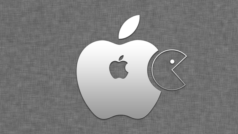 apple, logo apple, apple logo, grey, pacman, background, 2K