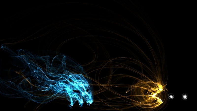 dots, video games, 1080P, simple, Pacman, black background, light trails, digital art, fan art, yellow, ghosts, blue, cyan, Pac-Man , smoke