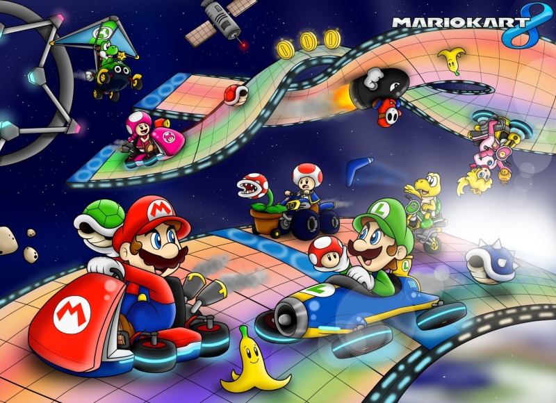 close-up, music, Toadette (Mario), Luigi, creativity, musical instrument, Yoshi, high angle view, Bullet Bill, technology, multi colored, indoors, Mario