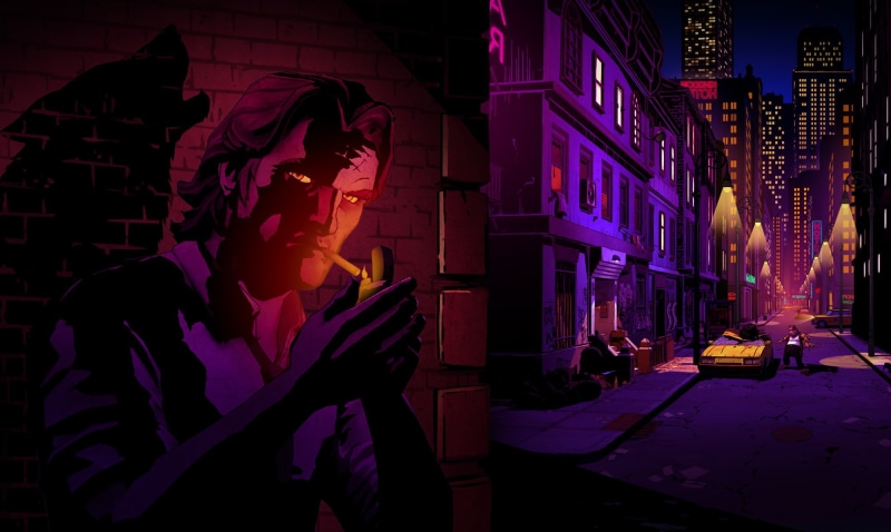 land vehicle, building exterior, mode of transportation, the wolf among us video games bigby smoking, nightlife, built structure, architecture, women, transportation