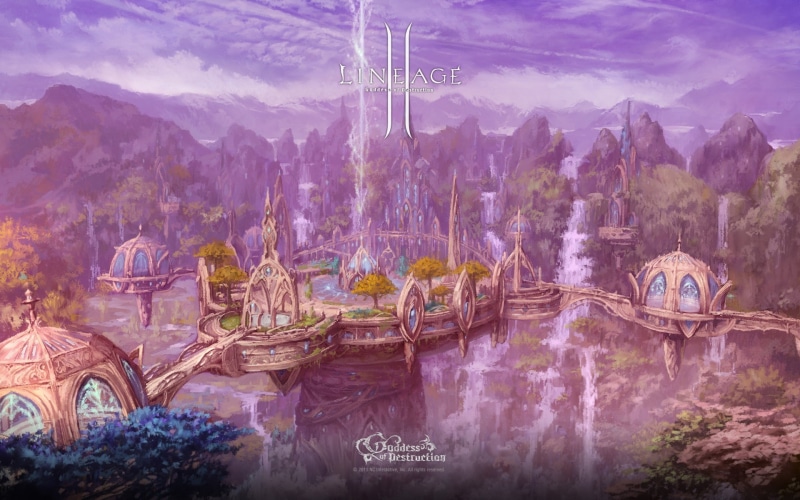 scenics - nature, nature, transportation, building exterior, outdoors, landscape, Lineage II, plant, mountain range, RPG, no people, cloud - sky, 1080P