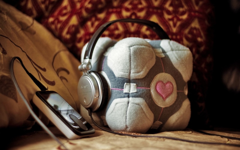 music, Aperture Laboratories, 1080P, Portal (game), Companion Cube, headphones