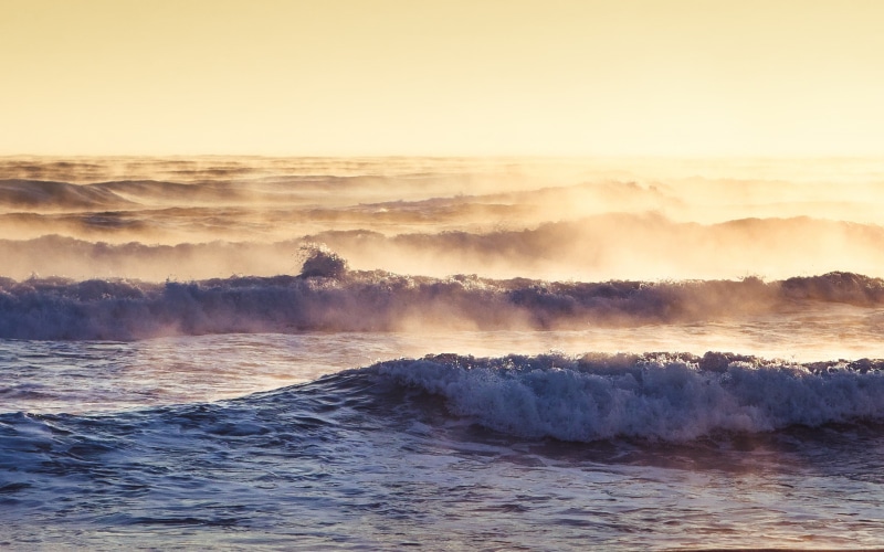 wave, beauty in nature, Ocean, Stock, idyllic, motion, 2K, Galaxy, sea, power, fog, power in nature, sunset, Waves, water, no people, Samsung, morning