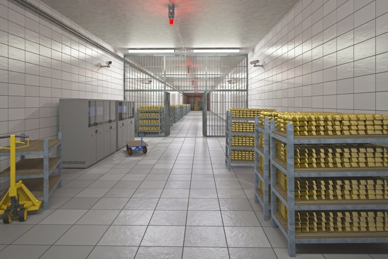 no people, tiled floor, illuminated, flooring, building, direction, protection, indoors, fort knox, gold, safe, bank, the way forward, gold reserve, security