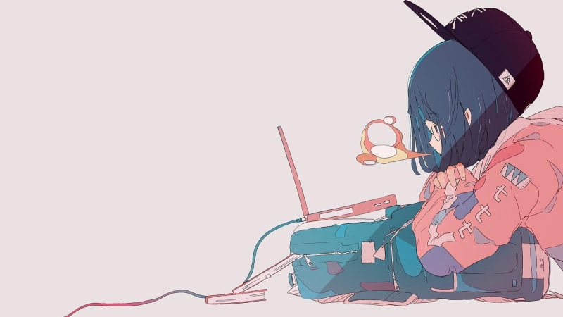 Anime, Laptop, Girl, 1080P