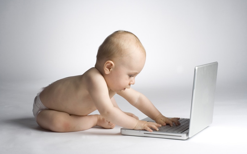 Baby, Cute, Learning, Laptop, Computer, 2K