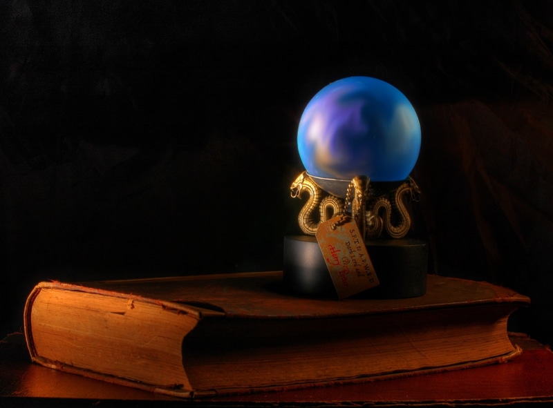 wood - material, single object, glass, nature, black background, Book, spirituality, dark, Prophecy, blue, figurine, ball, 2K, table, Magic, illuminated