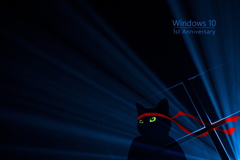 Windows 10, blue, red, cat, Green, 1080P, Windows 10 Anniversary, Dark, black