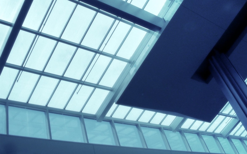 blue, city, office building exterior, built structure, architectural feature, building, glass - material, abstract, glass, indoors, low angle view, skylight