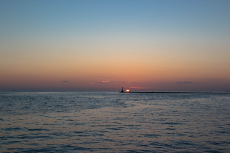 taiwan, tranquility, sky, waterfront, lighthouse, sunset, horizon, sea, kaohsiung city, scenics - nature, idyllic, transportation, nautical vessel, sailboat