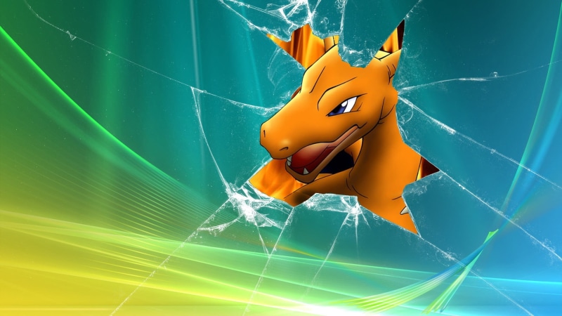 Windows Vista, pattern, blue, Microsoft Windows, technology, creativity, outdoors, green color, Pokémon, Charizard, turquoise colored, orange color, nature
