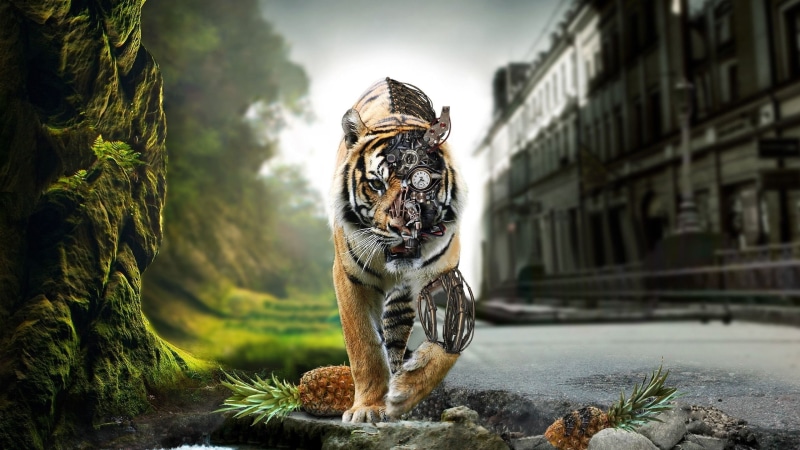 Cybernetic, animals, Tigers, 2K