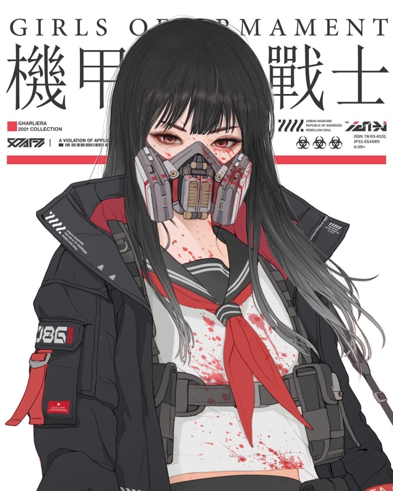 school uniform, cybernetics, Gharliera, cyberpunk, 720P, anime girls