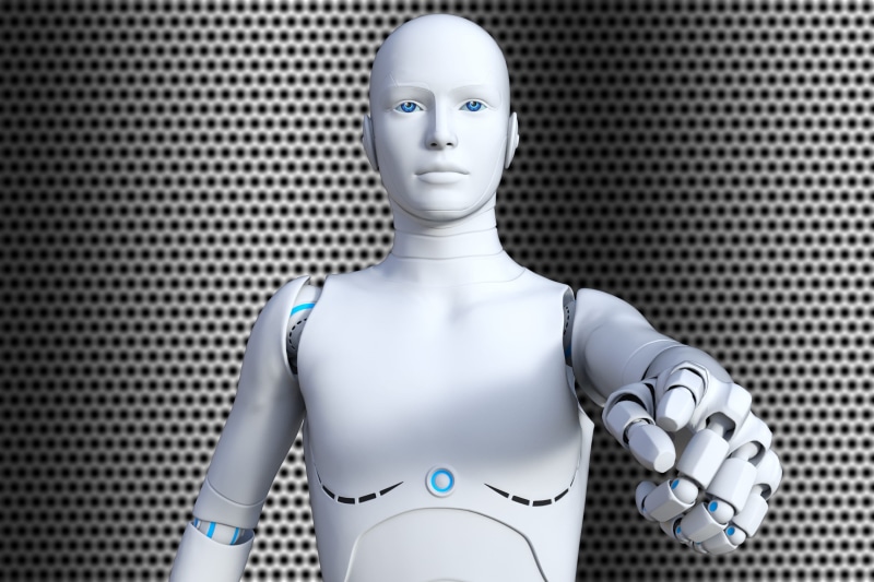 retail display, android, 2K, metal, ornate, copy space, no people, shiny, cyborg, cybernetics, white, intelligence, silver colored, indoors, male likeness