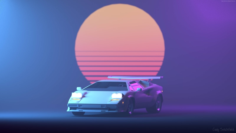 Retrowave, 4K, Lamborghini Countach, Purple, 4K