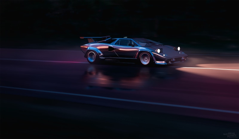 night, car, no people, road, speed, vehicle, Lamborghini Countach, dark, illuminated, road trip, mode of transportation, sports track, track and field