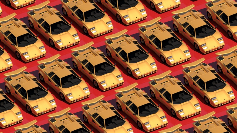 Vintage car, vehicle, Retro style, gold, red, yellow, Italian Supercars, industrial, Sunset Overdrive, Countach, synthwave, render, sports car, 1080P